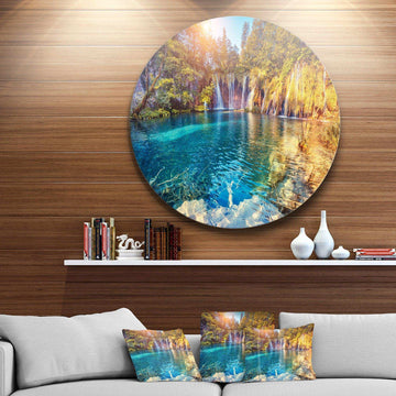 Turquoise Water and Sunny Beams - Landscape Photography Oversized Circle Metal Wall Art